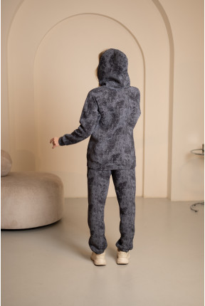 Теплый графитовый костюм с капюшоном на флисе, 7031
