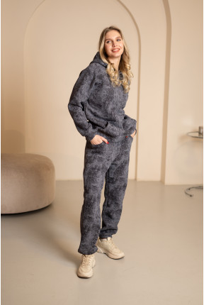 Теплый графитовый костюм с капюшоном на флисе, 7031