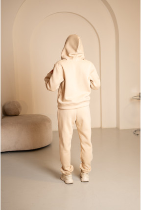 Теплий костюм бежевий з манжетами і капюшоном на флісі, 7034