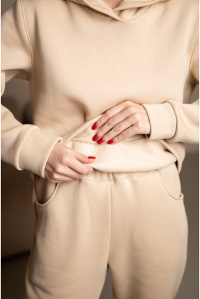 Теплий костюм бежевий з манжетами і капюшоном на флісі, 7034