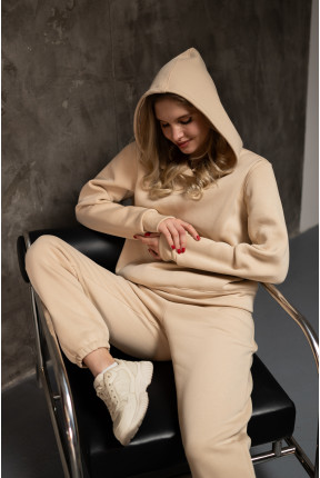 Теплий костюм бежевий з манжетами і капюшоном на флісі, 7034