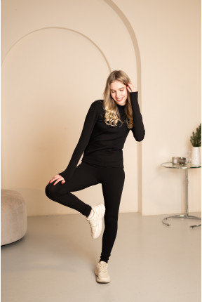 Костюм женский турецкий рубчик на флисе черного цвета, 7035