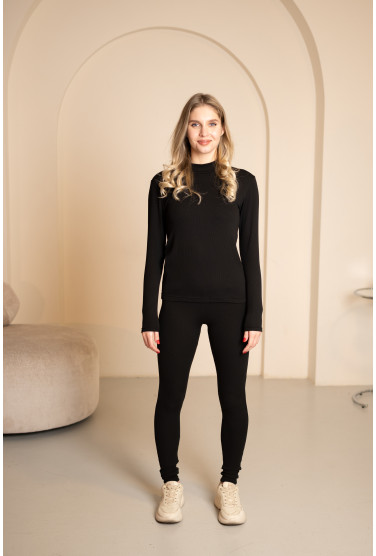 Костюм женский турецкий рубчик на флисе черного цвета, 7035