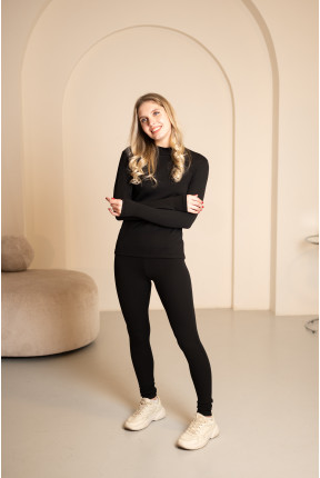 Костюм женский турецкий рубчик на флисе черного цвета, 7035