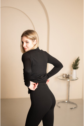 Костюм женский турецкий рубчик на флисе черного цвета, 7035