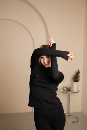 Костюм женский турецкий рубчик на флисе черного цвета, 7035