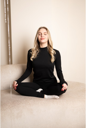 Костюм женский турецкий рубчик на флисе черного цвета, 7035