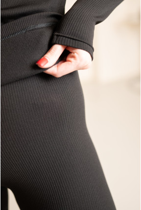 Костюм женский турецкий рубчик на флисе черного цвета, 7035