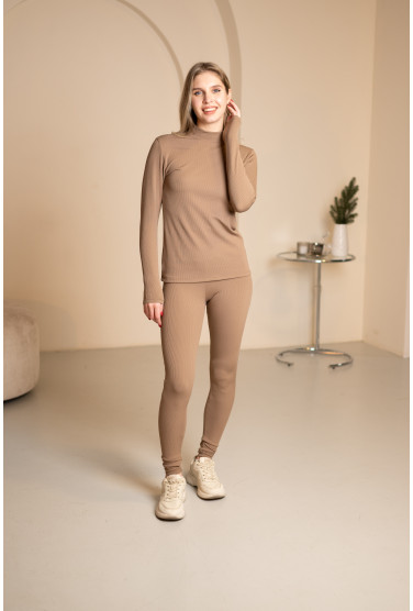 Костюм жіночий турецький рубчик на флісі бежевого кольору, 7036