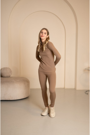 Костюм жіночий турецький рубчик на флісі бежевого кольору, 7036
