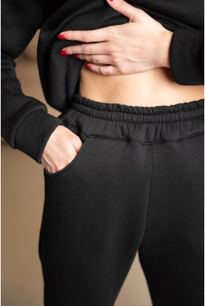 Теплий костюм чорний, тринитка з манжетами і капюшоном на флісі, 7037