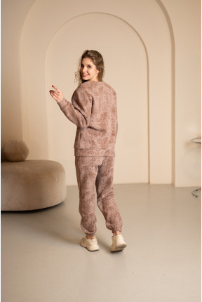 Женский теплый костюм на флисе с манжетами бежевого цвета, 7039