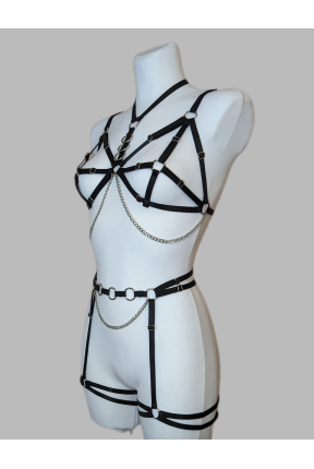 Комплект эластичных портупей белья гартера на все тело с цепочками 2102