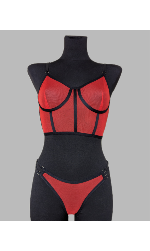 Білизна жіноча червоного кольору напівпрозора на бретелях 2136