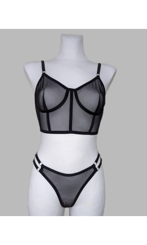 Білизна жіноча чорного кольору напівпрозора на бретелях 2137