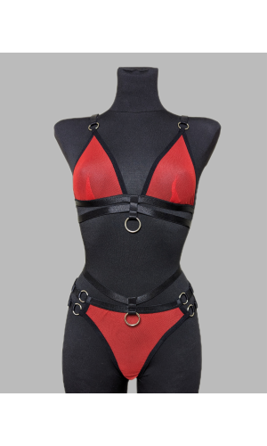 Білизна жіноча червоного кольору напівпрозора на бретелях 2145