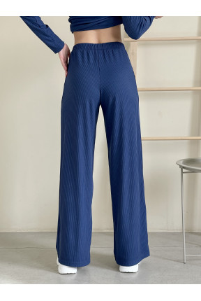 Штани кльош-палаццо в рубчик. Штани палаццо на резинці з двома кишенями.