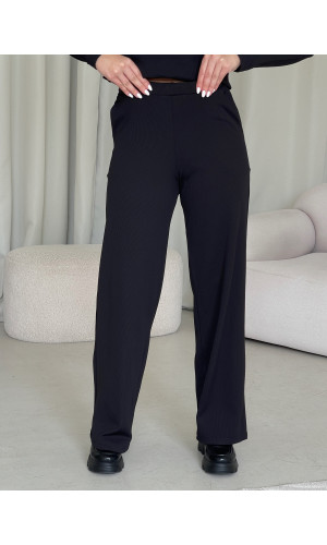 Жіночі широкі штани палаццо в рубчик на флісі. Брюки палаццо на резинці з двома кишенями, пояс на резинці.