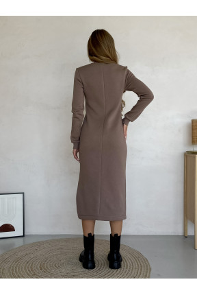 Тепла зимова довга сукня на флісі з розрізом збоку. Круглий виріз, манжети з довязу.