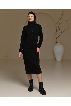 Теплое платье на флисе на молнии с манжетами  чорного цвета