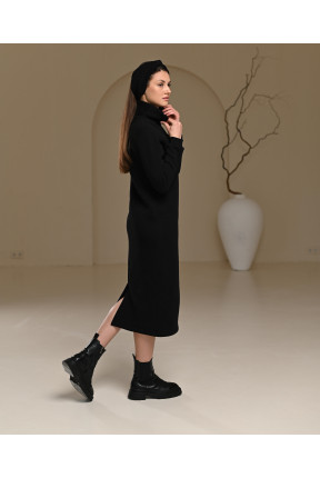 Теплое платье на флисе на молнии с манжетами  чорного цвета