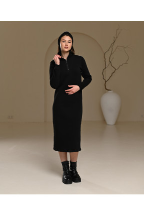 Теплое платье на флисе на молнии с манжетами  чорного цвета