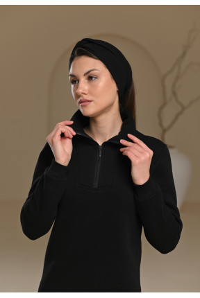 Теплое платье на флисе на молнии с манжетами  чорного цвета