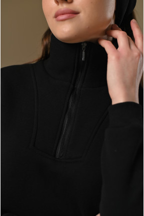 Теплое платье на флисе на молнии с манжетами  чорного цвета