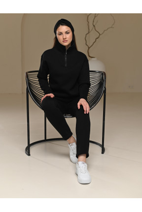 Теплий костюм на флісі на застібці  з манжетами на рукавах чорного кольору