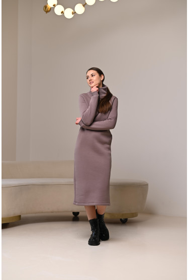 Теплое платье на флисе на молнии с манжетами цвета