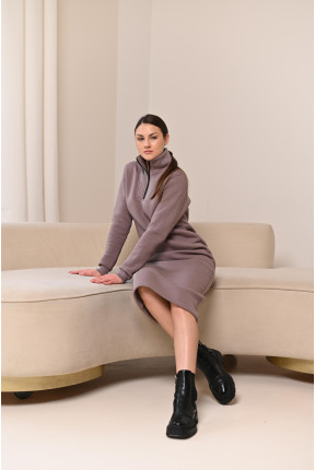 Теплое платье на флисе на молнии с манжетами цвета