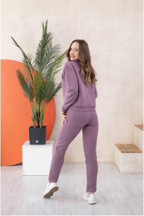 Теплый костюм на флисе на молнии с манжетами на рукавах лавандового цвета