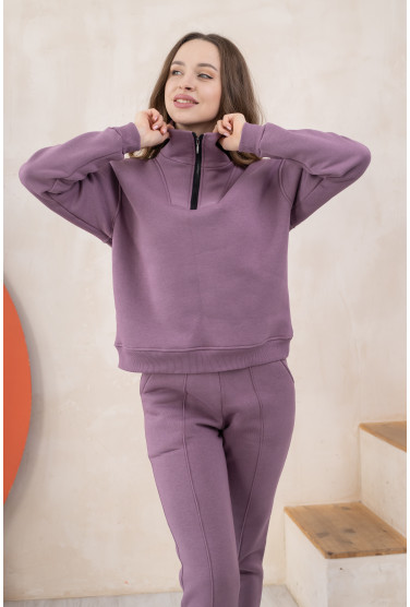 Теплый костюм на флисе на молнии с манжетами на рукавах лавандового цвета