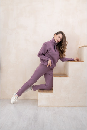 Теплый костюм на флисе на молнии с манжетами на рукавах лавандового цвета