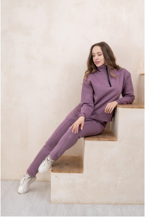 Теплый костюм на флисе на молнии с манжетами на рукавах лавандового цвета