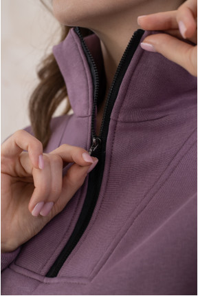 Теплый костюм на флисе на молнии с манжетами на рукавах лавандового цвета