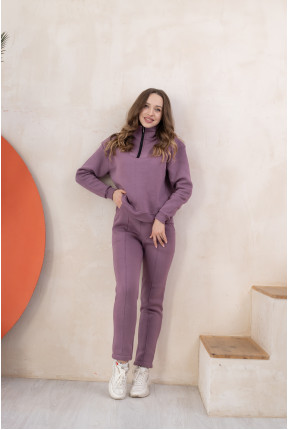 Теплый костюм на флисе на молнии с манжетами на рукавах лавандового цвета