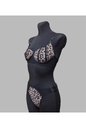Комплект белья черного цвета бюстгальтер и трусики со вставками леопардового цвета 5450