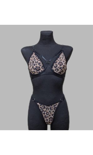 Комплект білизни бюстгальтер та трусики стрінги леопардового кольору 5453