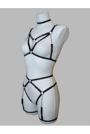 Портупея эластичная женская с цепочками открытая 2089