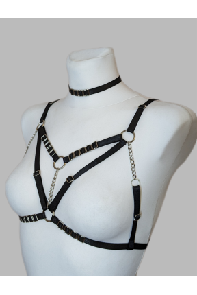 Портупея эластичная женская с цепочками открытая 2089