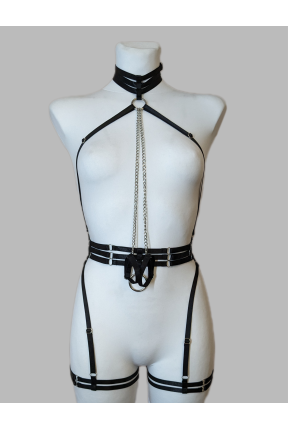 Портупея эластичная комплект на все тело с браслетами на цепочках и чокером 2095