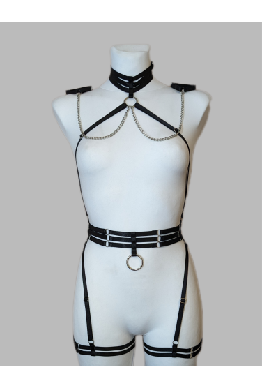 Портупея эластичная комплект на все тело с браслетами на цепочках и чокером 2095