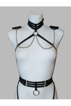 Портупея эластичная комплект на все тело с браслетами на цепочках и чокером 2095