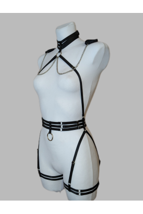 Портупея эластичная комплект на все тело с браслетами на цепочках и чокером 2095