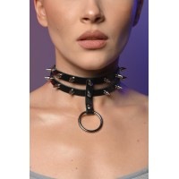 Чокер жіночий з шипами подвійний з кільцем 603