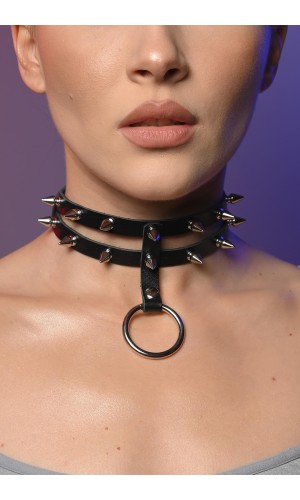 Чокер жіночий з шипами подвійний з кільцем 603