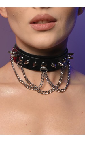 Чокер жіночий з шипами та ланцюжками 607
