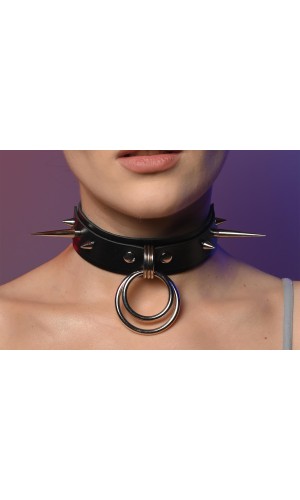 Чокер жіночий з шипами та подвійним кільцем 608