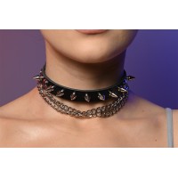 Чокер вузький жіночий з шипами та ланцюжками 609